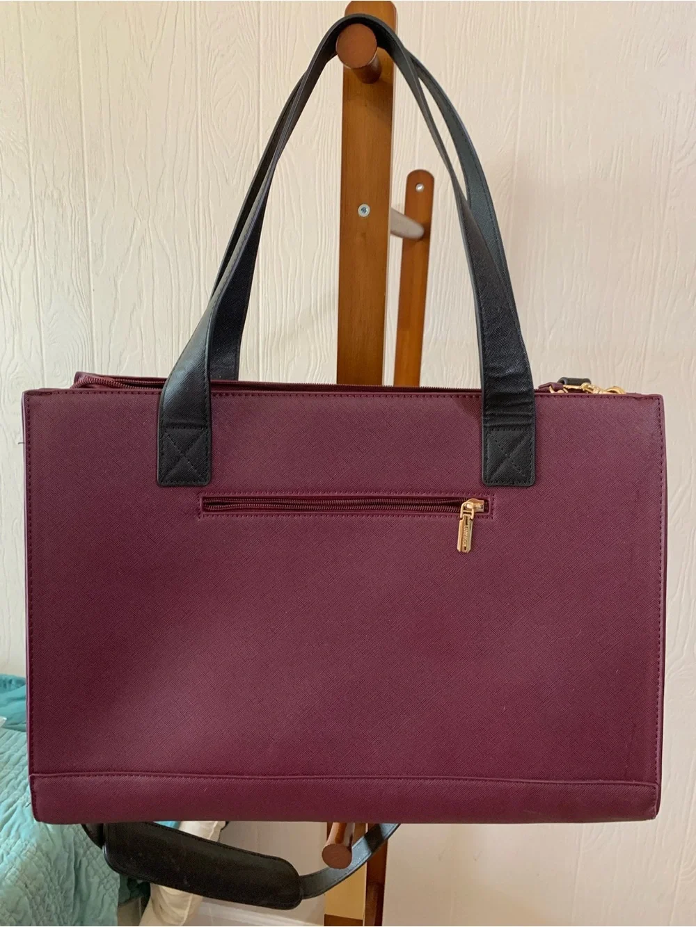Two-Tone Burgundy and Black Professional Laptop Tote